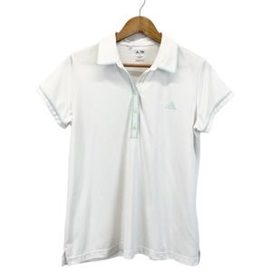 Adidas Golf Womens Size L Polo Shirt White Aqua Short Sleeve Activewear FLAW